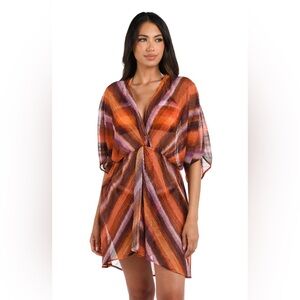 LA BLANCA Upon The Horizon V-Neck Cover Up Dress Sunset Color Size S / M